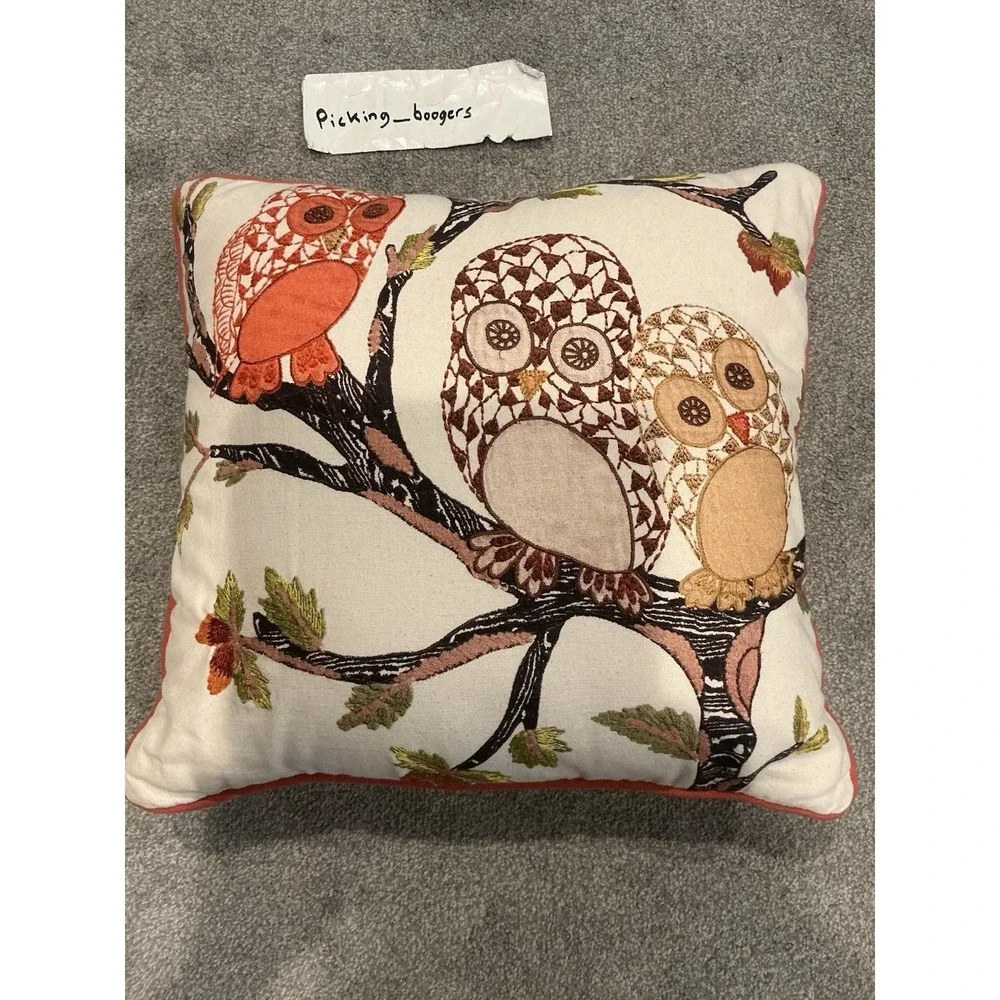 Himalaya Overseas Owls Embroidered Pillow‎ 100% Cotton